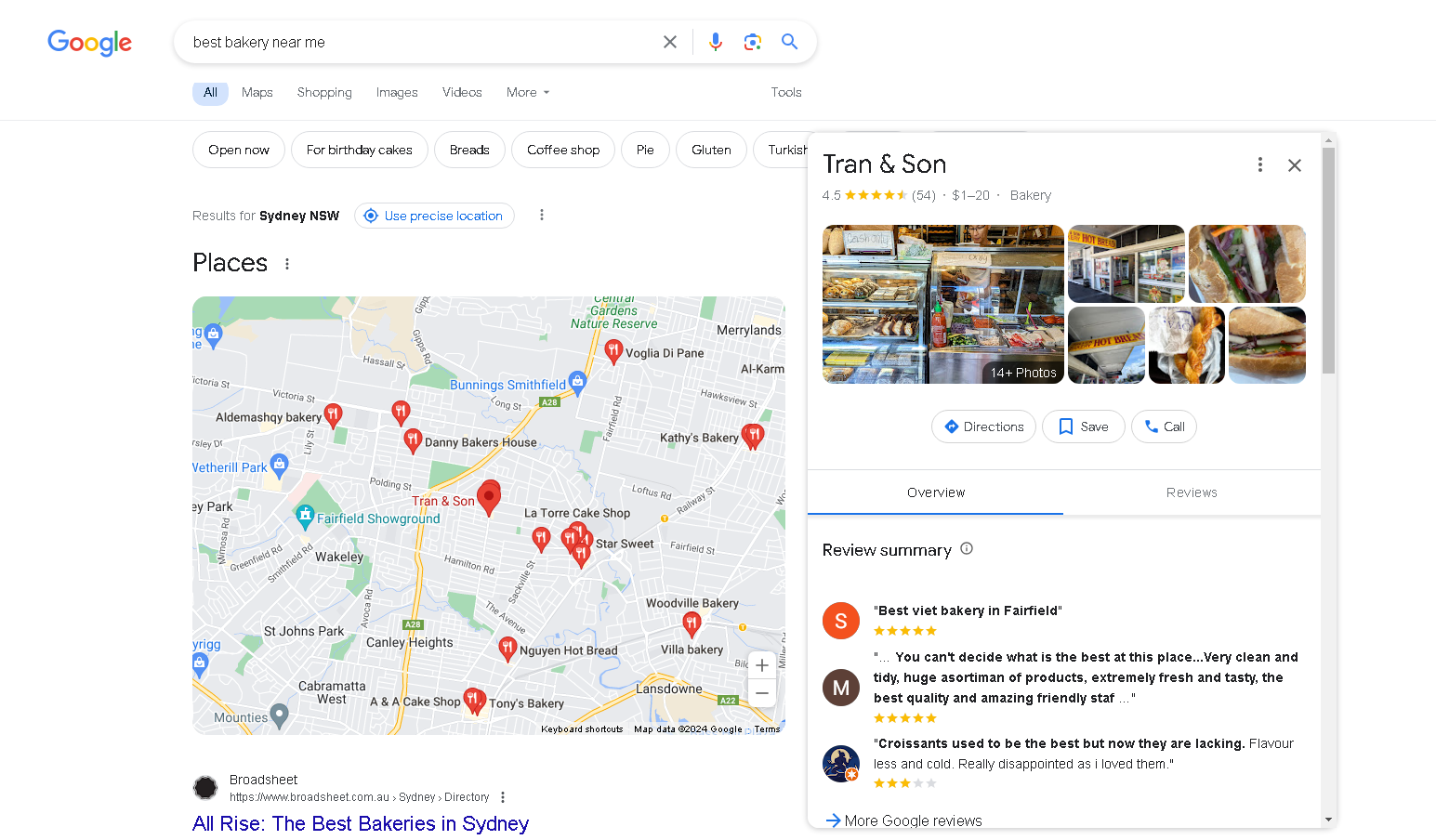 best bakery near me search query