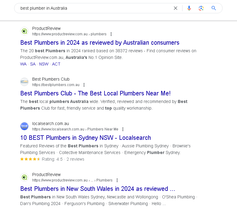 Best Plumber in Australia Search Query