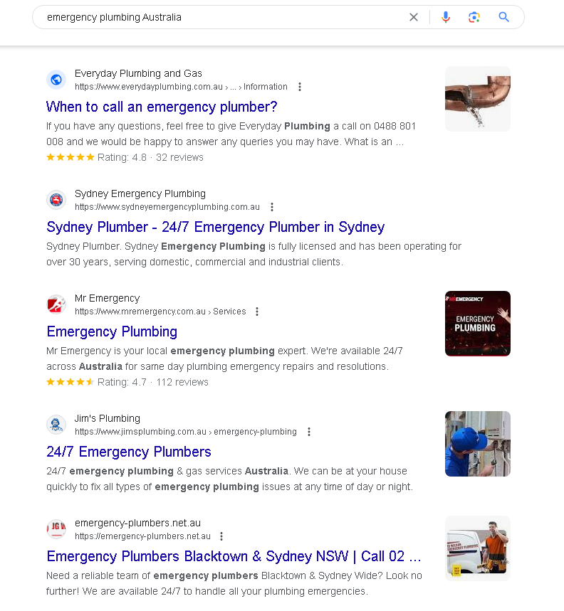 Emergency Plumbing Australia Search Query