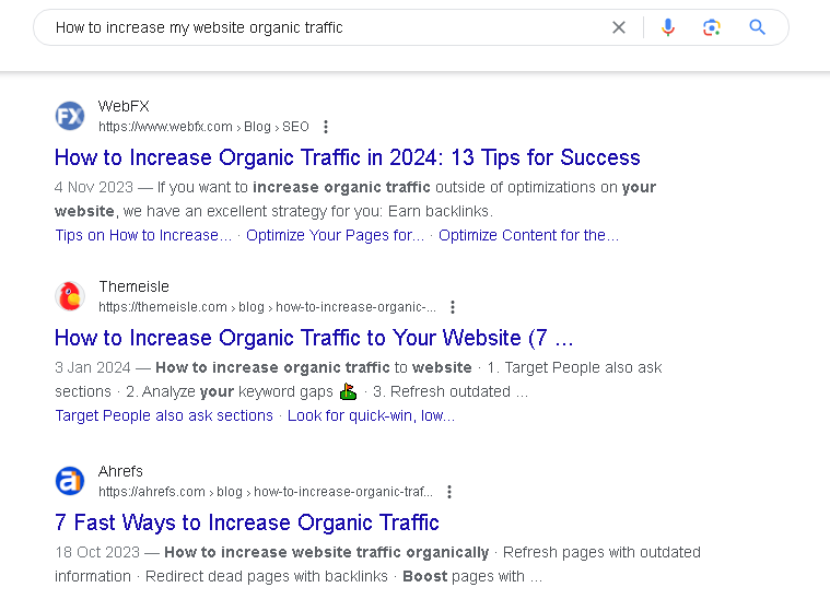 How to increase my website organic traffic search query