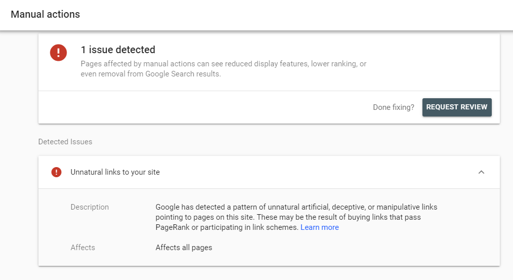 Unnatural Links Penalty Google Search Console